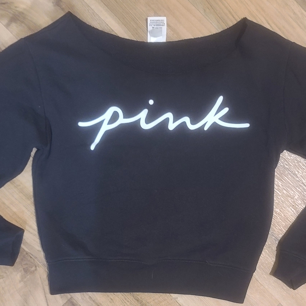 PINK Victoria's Secret Black Off The Shoulder Sweatshirt Size XS